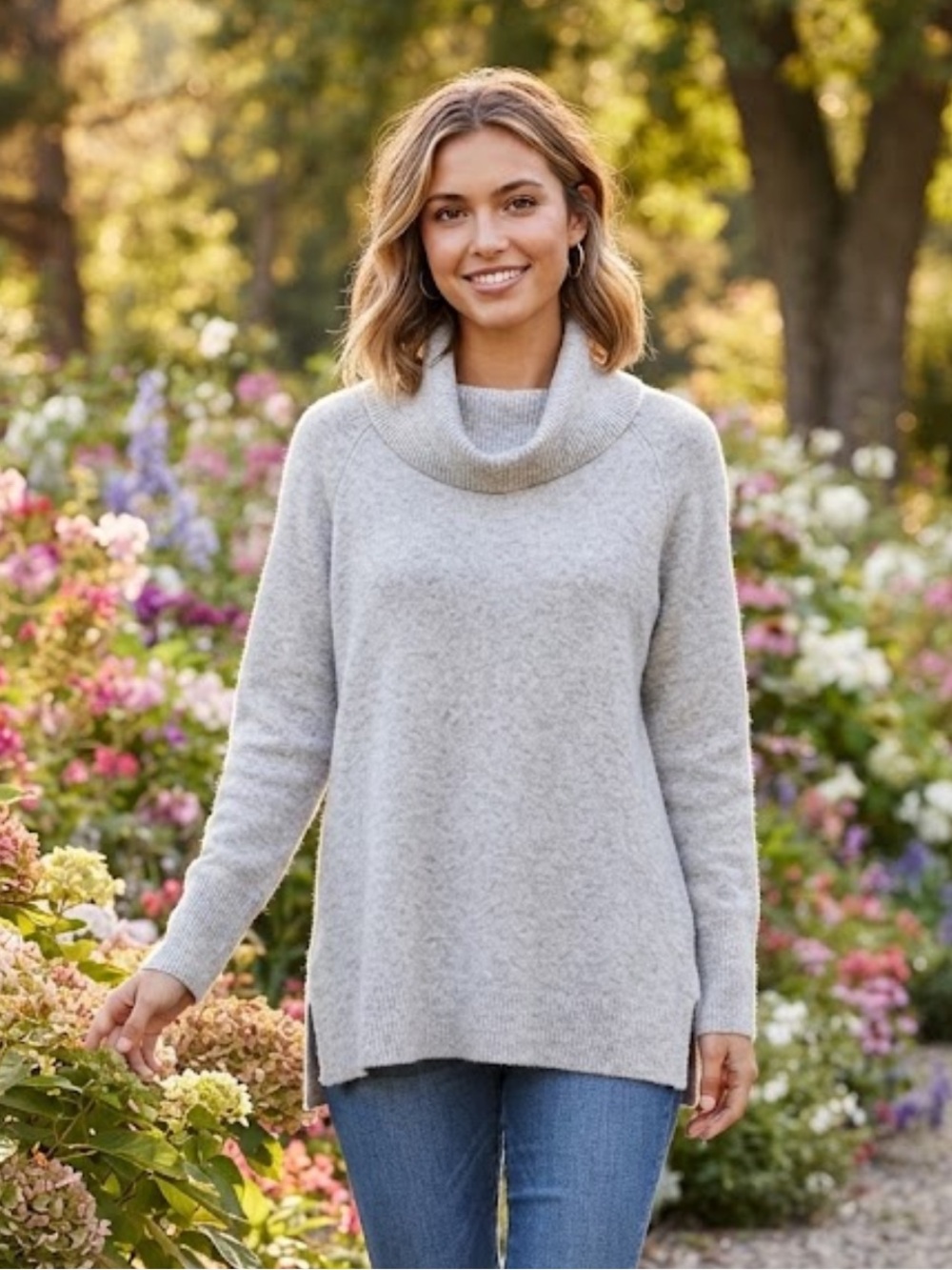 Ann Taylor Factory Gray Cowl Neck Tunic Sweater